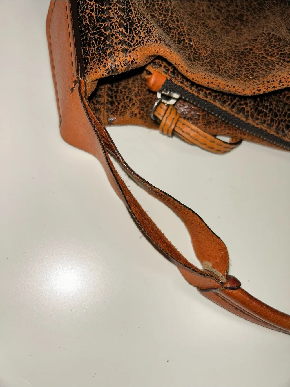 Abro Brown Cognac Distressed Crackled Leather Hobo Shoulder Bag